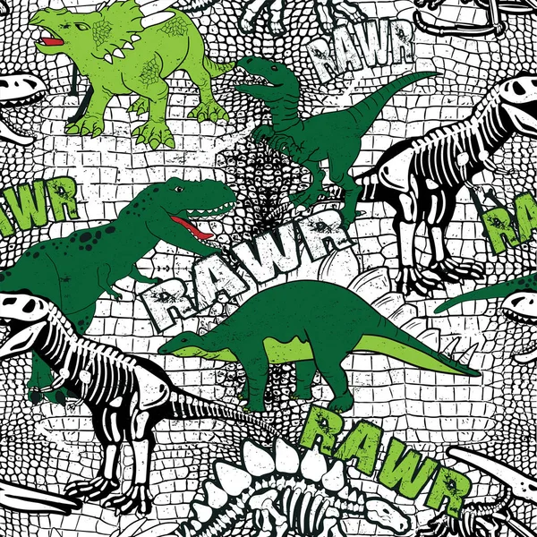 Dinosaur skeleton grunge pattern. Background with t- rex. For textile, fabric and more