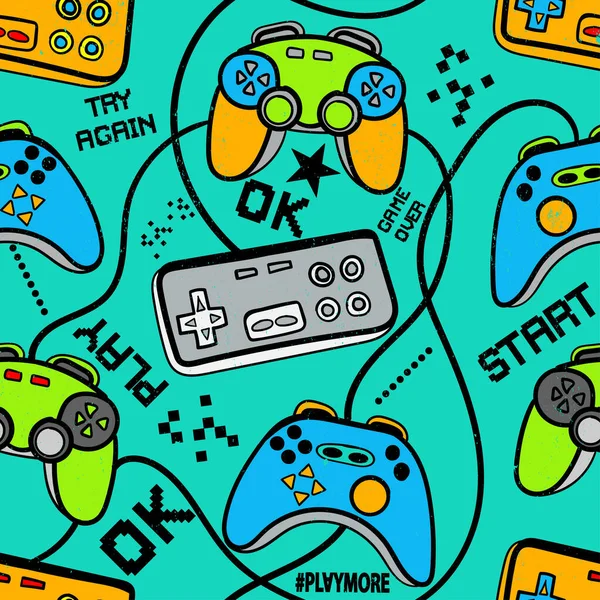 Zökkenőmentes Fényes Minta Joystickokkal Játék Cool Print Fiúknak Lányoknak Alkalmas — Stock Vector