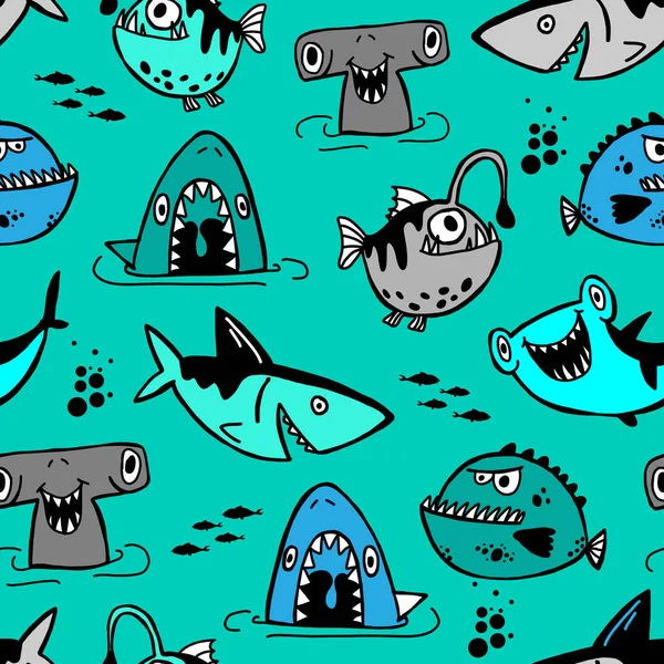 Seamless Sketch shark pattern, print for T-shirts, textiles, wrapping paper, web. Original design with shark silhouette . grunge design for boys and girls