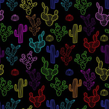 Kaktüslü parlak bir iz. Tekstil, parmak izi, giysi, battaniye, pankart ve daha fazlası için kusursuz kaktüs deseni.