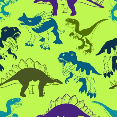 Kusursuz siluet Dino deseni, tişört, tekstil, ambalaj kağıdı, ağ baskısı. T-Rex 'li orijinal tasarım, dinozorlar. Erkekler ve kızlar için tasarım