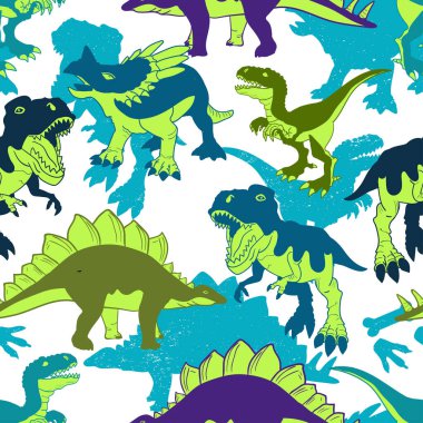 Kusursuz siluet Dino deseni, tişört, tekstil, ambalaj kağıdı, ağ baskısı. T-Rex 'li orijinal tasarım, dinozorlar. Erkekler ve kızlar için tasarım