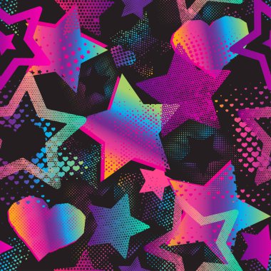 Yıldızlı soyut, dikişsiz grunge deseni. Parlak eğim arkaplanı. Tekstil ve kıyafetler için tekrarlanan kızlar. Asıl duvar kâğıdı