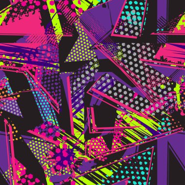 Soyut, dikişsiz geometrik desen. Grunge desenli duvar kağıdı. Çocuk, spor tekstili ve kıyafetler için Geometrik yinelenen arkaplan, .