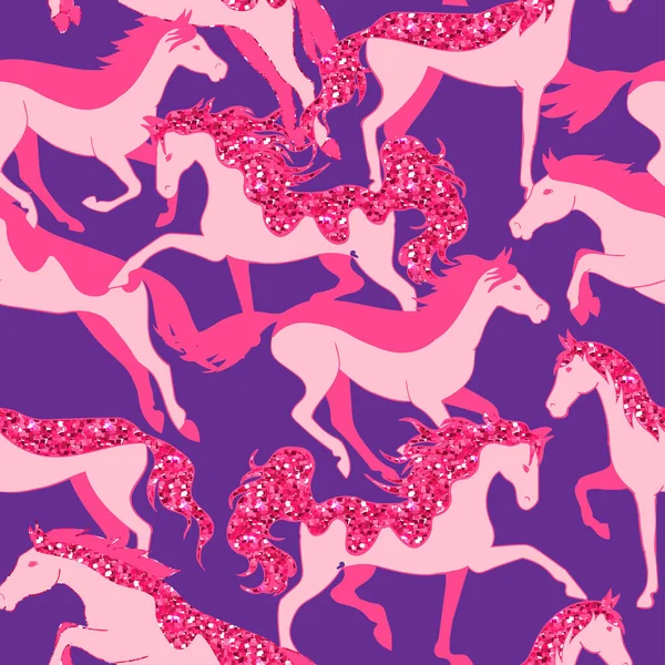 Розовые Лошади Женский Рисунок Нежные Розовые Цвета Креативный Фон Текстиля — стоковый вектор