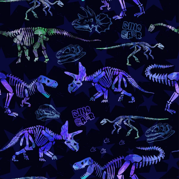 Скелеты Динозавров Бесшовный Гранж Узор Оригинальный Дизайн Rex Динозавром Печать — стоковый вектор