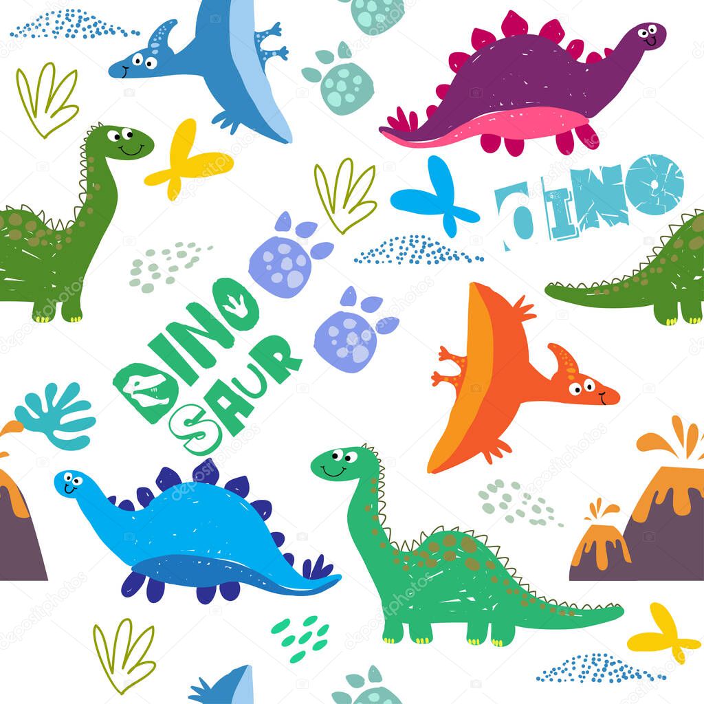 Seamless silhouette Dino pattern, print for T-shirts, textiles, wrapping paper, web. Original design with t-rex, dinosaurs. grunge design for boys and girls