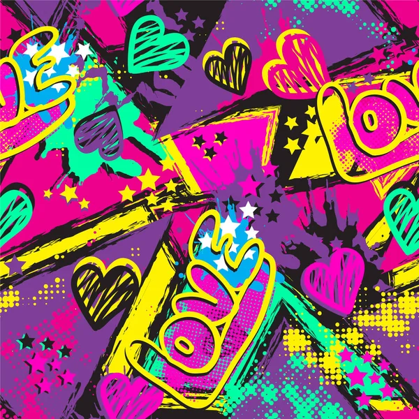 Patrón Sin Costuras Con Graffiti Textura Grunge — Vector de stock