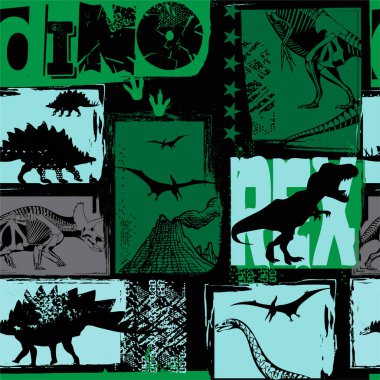 Dinozorlarda kusursuz desen. Vektör illüstrasyonu 