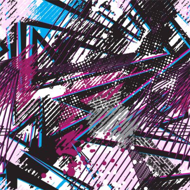 Tekstil için kentsel geometrik elementlerle soyut, pürüzsüz kaotik desen. Modern grunge geçmişi. Erkekler ve kızlar için duvar kağıdı