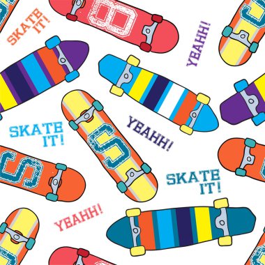 Kaykay desenli. Kaykaylı kusursuz, parlak, soyut desen. Tişört, tekstil, kıyafet, spor ve daha fazlası için baskılar