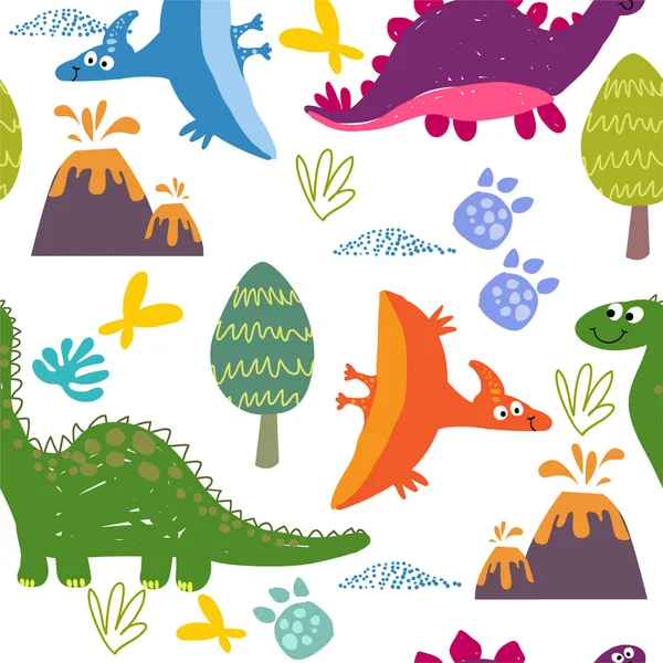 Płynny Wzór Dinozaurami Ilustracja Wektora — Wektor stockowy