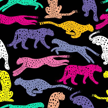 Çita pürüzsüz desen. El çizimi çitalarla tropik egzotik yaz desenleri. Tişört, tekstil, ambalaj kağıdı, ağ baskısı.