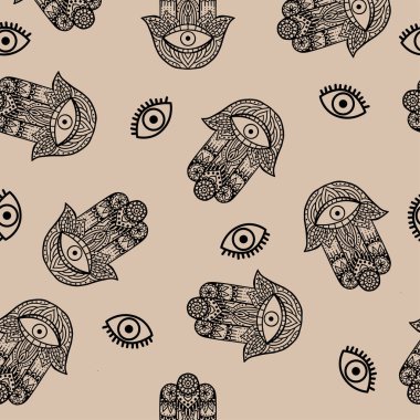 Vektör el hamsa el deseni çizmiş. Hindistan el çizimi hamsa arka planı