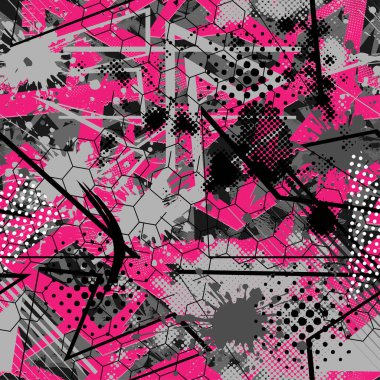 Spor tekstili, moda kıyafetleri, ambalaj kağıtları için soyut, pürüzsüz arka plan. Grunge geometrisi arka planı tekrarlıyor. grafiti stili