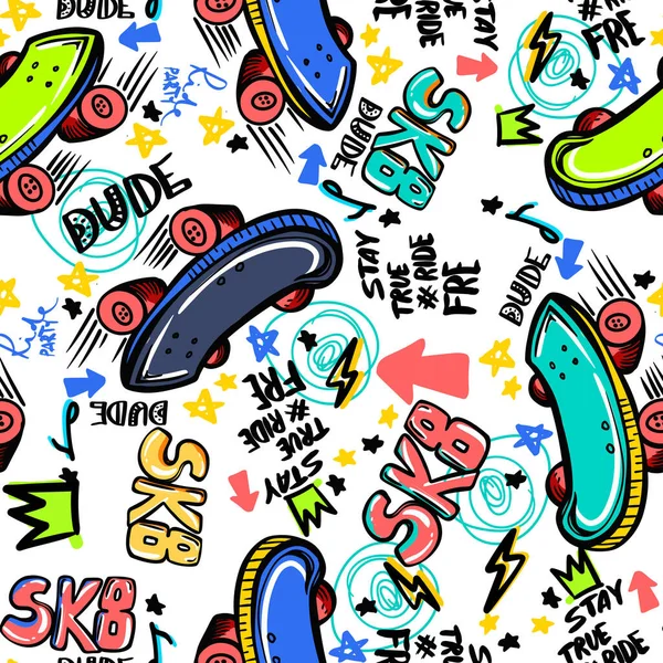 Seamless Bright Abstract Pattern Skateboards Prints Shirts Textiles Clothes Sports — Stock Vector