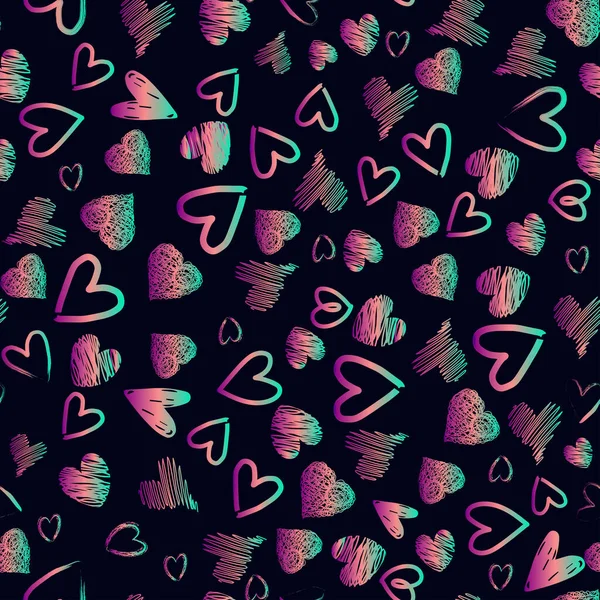 手绘素描心形 用于纺织品 儿童服装 包装纸等的粉色浪漫图案 — 图库矢量图片