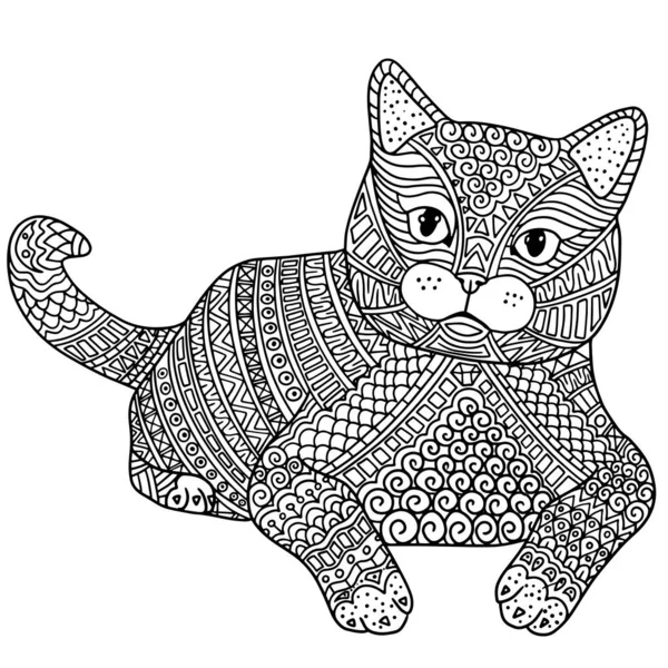 Vector Estrés Para Colorear Página Del Libro Con Gato Lindo — Archivo Imágenes Vectoriales