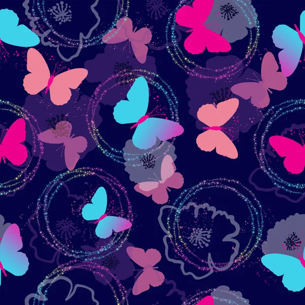Patrón Brillante Sin Costuras Con Mariposas Mariposas Tiradas Mano Patrón — Vector de stock