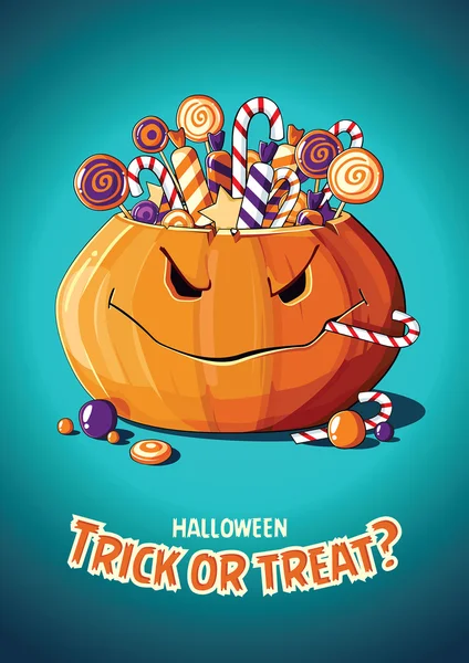 Halloween vintage vector poster. Trick or treat. Pompoen en snoep — Stockvector