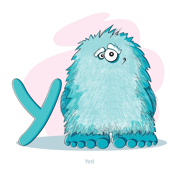 Alfabeto de dibujos animados - Letra Y con Yeti divertido — Vector de stock