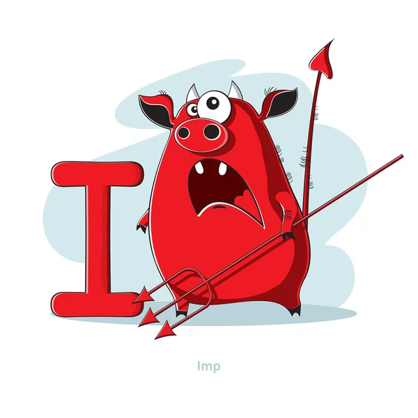 Cartoons Alphabet - Letter I with funny Imp — Stock Vector