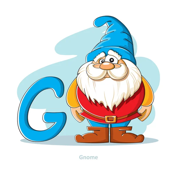 Tecknad film alfabetet - bokstaven G med roliga Gnome — Stock vektor