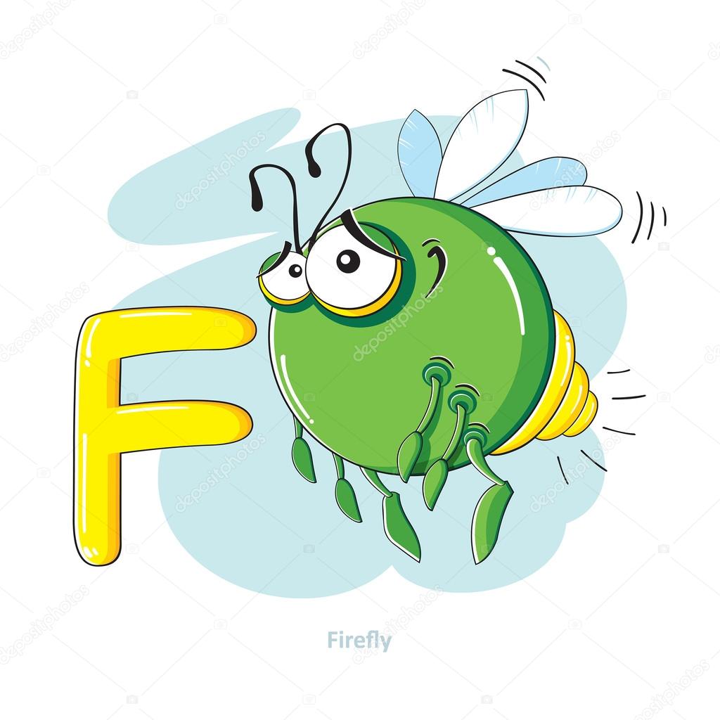 Cartoons Alphabet - Letter F with funny Firefly