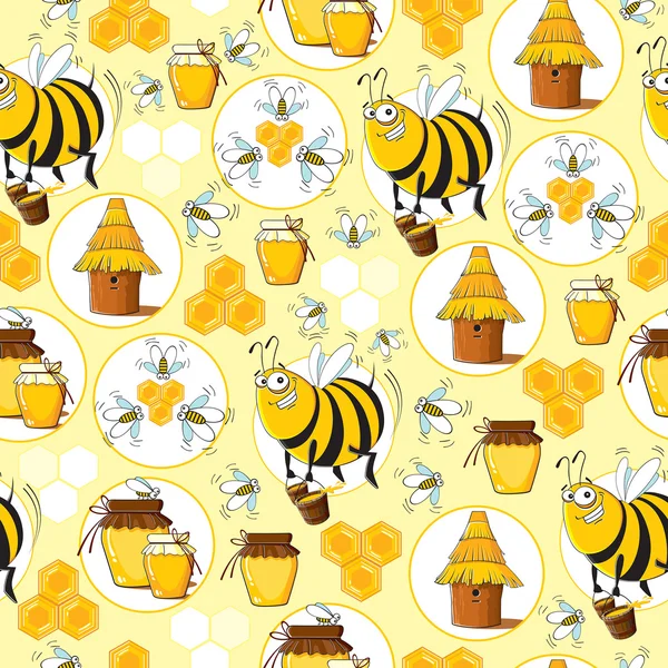 Modèle sans couture avec abeilles et miel — Image vectorielle