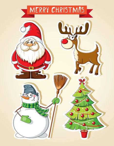 Set di adesivi cartoni animati di Natale — Vettoriale Stock