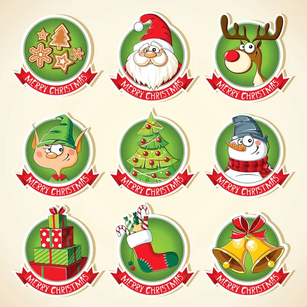 Conjunto de adesivos de desenhos animados de Natal — Vetor de Stock