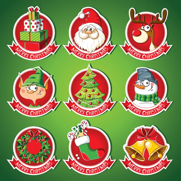 Set van kerst cartoon stickers — Stockvector