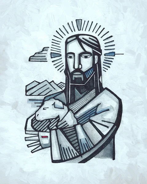 Jesus Bom Pastor ilustração — Fotografia de Stock