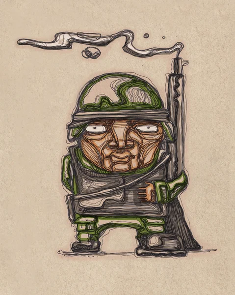 Солдат со своей иллюстрацией винтовки — стоковое фото