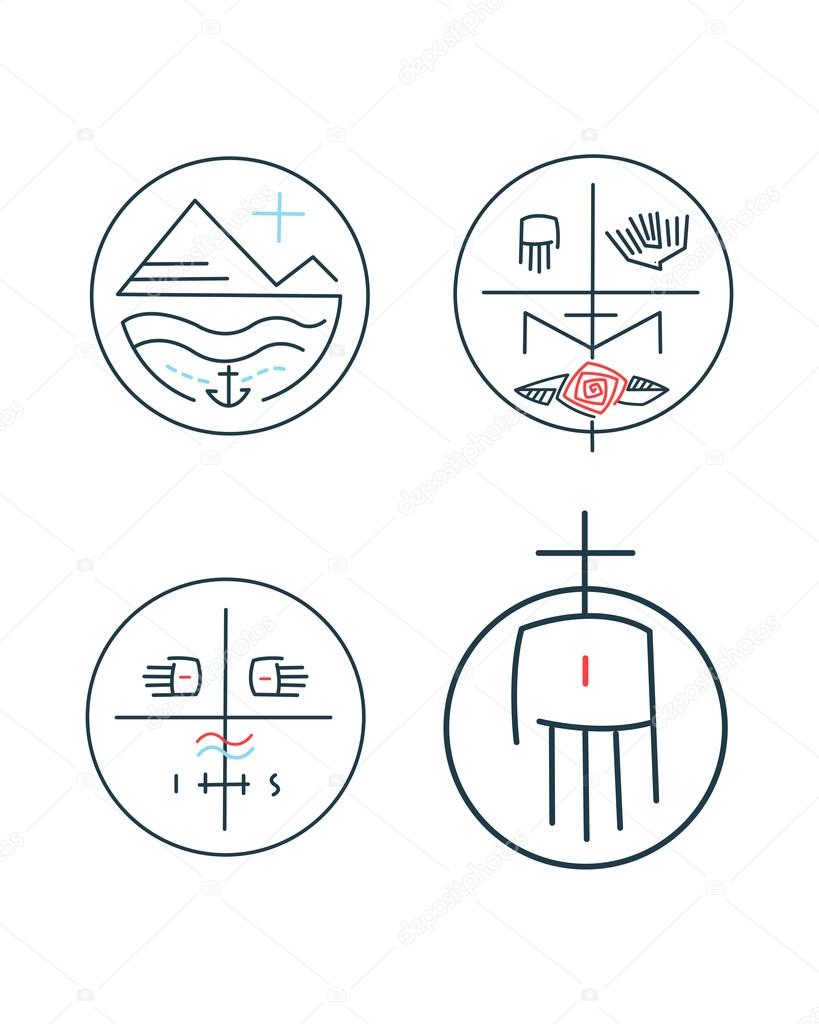 set of abstract religious symbols