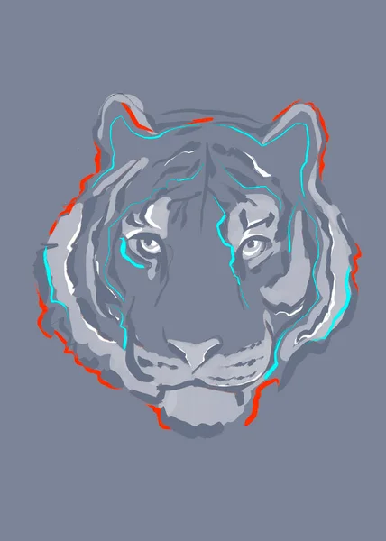 Hand Drawn Illustration Drawing Gray Tiger — Stock Photo, Image