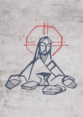 Son Akşam Yemeği 'nde İsa Mesih' in el çizimi ya da resmi