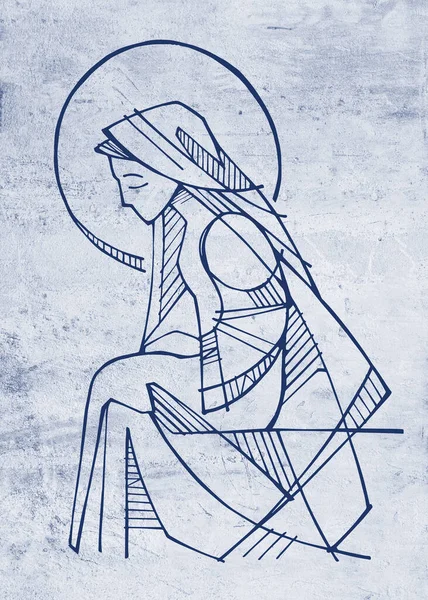 Digitale Met Hand Getekend Illustratie Tekening Van Maagd Maria — Stockfoto