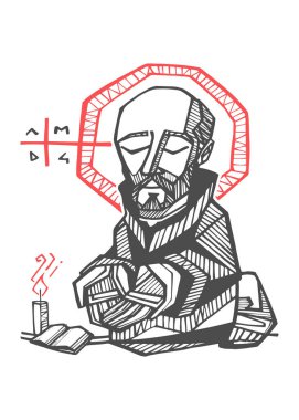 Loyola 'nın Cizvit Aziz Ignatius' unun dijital illüstrasyonu veya çizimi
