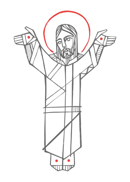 Handritad Illustration Eller Teckning Jesus Kristus Uppståndelse — Stock vektor