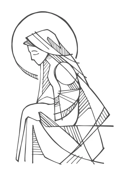 Ilustración Dibujo Digital Dibujado Mano Virgen María — Vector de stock