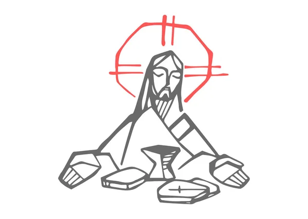 Ilustração Desenhada Mão Desenho Jesus Cristo Última Ceia — Vetor de Stock