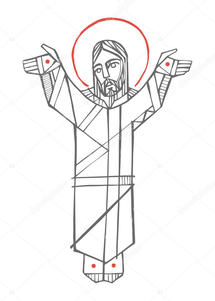 Hand drawn illustration or drawing of Jesus Christ Resurrection