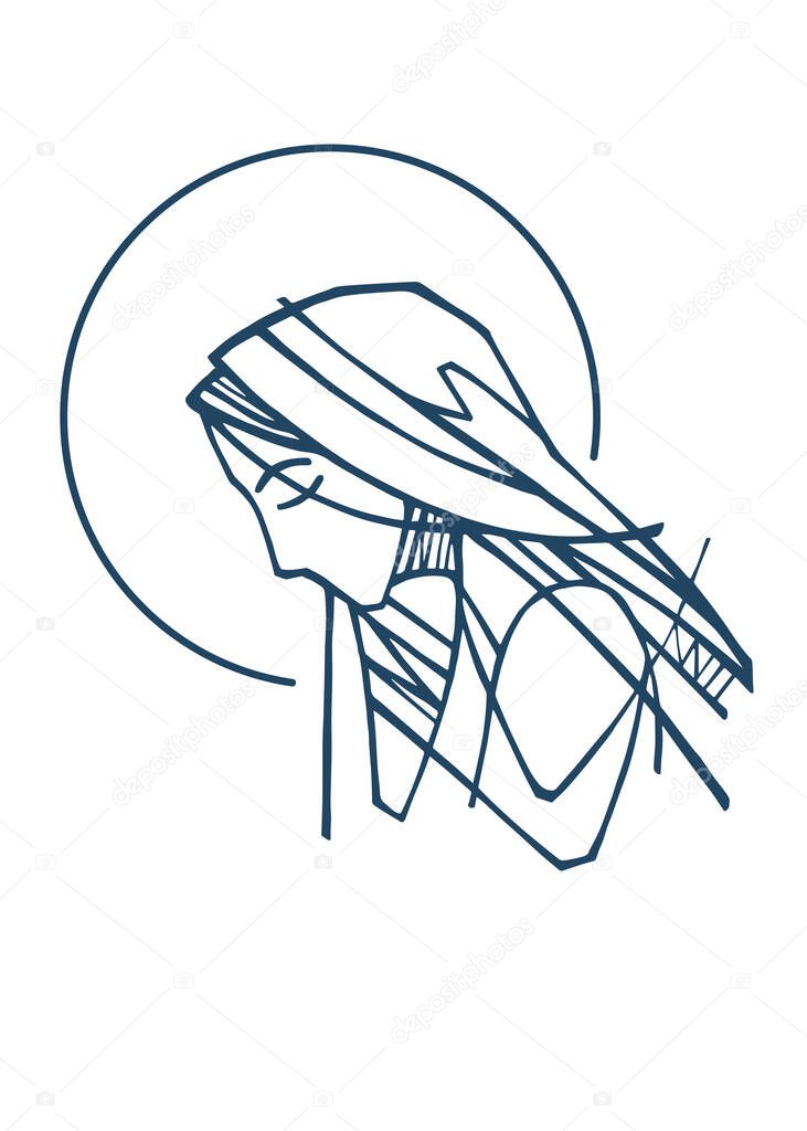 Digital illustration or drawing of Virgin Mary portrait 