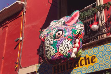 Oaxaca, Oaxaca / Meksika - 01 / 05 / 2021: Oaxaca Meksika 'da dev jaguar el işi başı