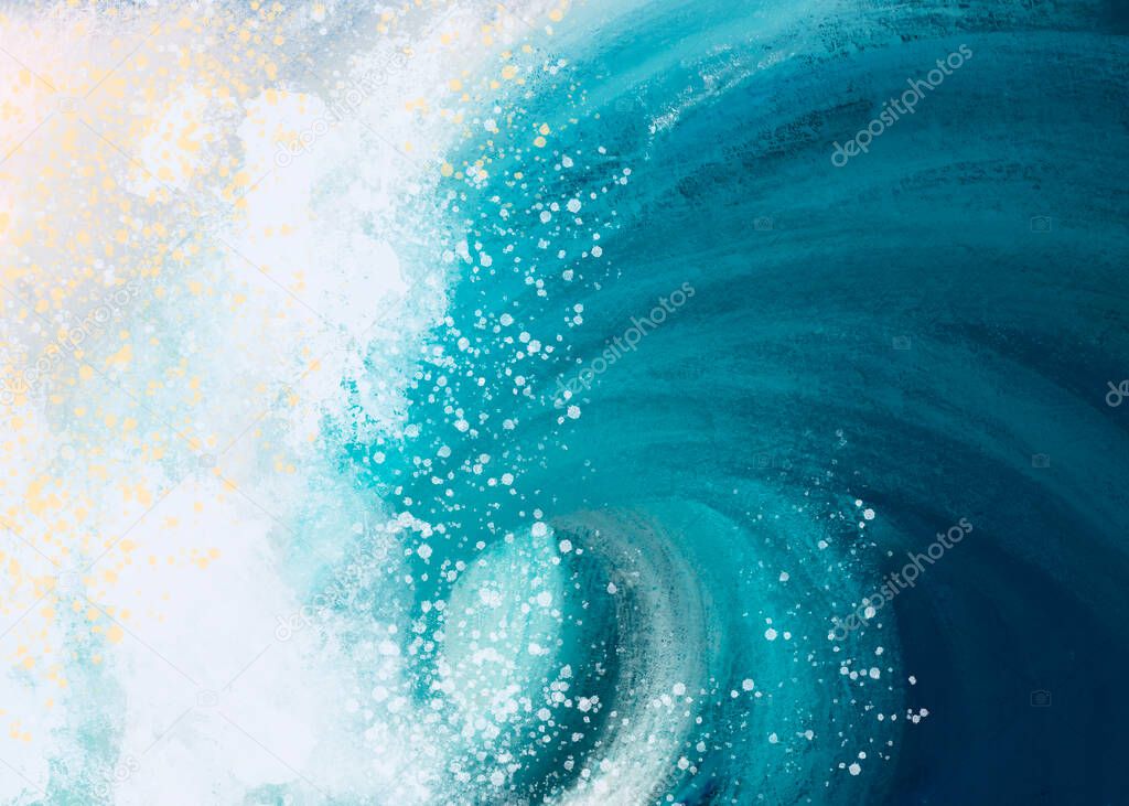 Hand drawn digital illustration or drawing of an abstract natural sea wave