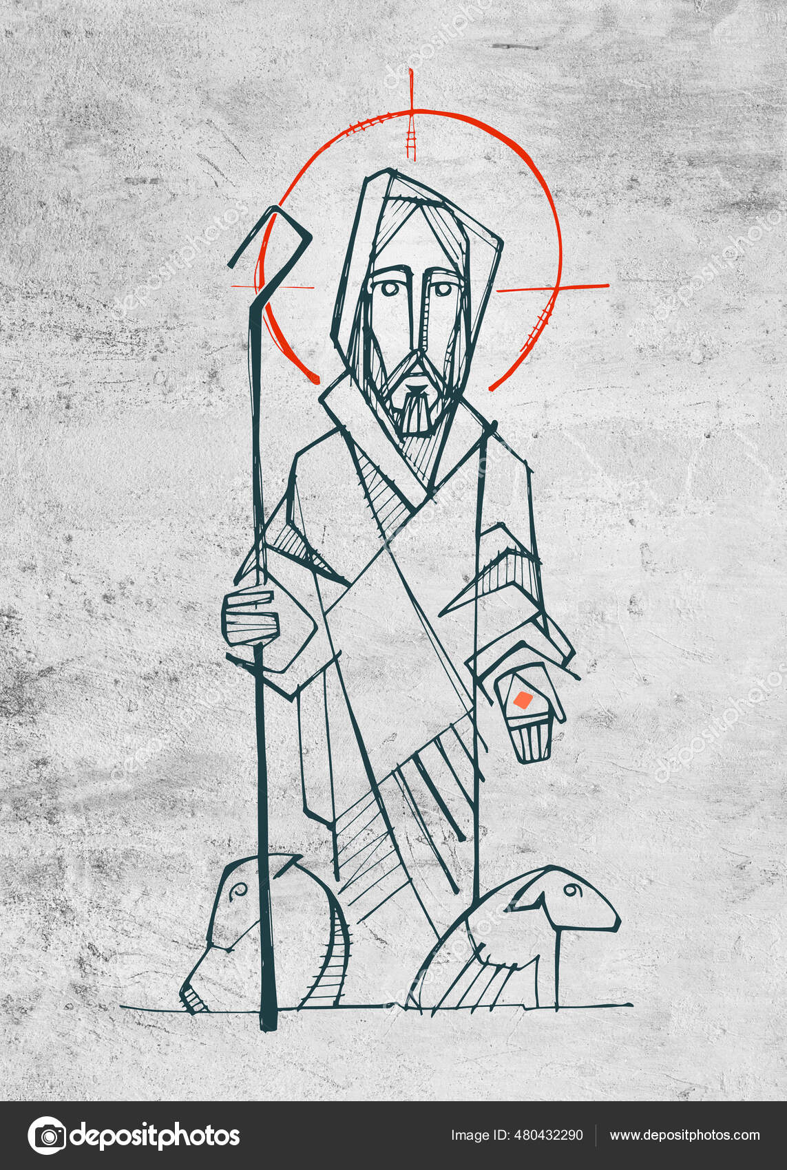 Ilustração Vetorial Desenhada Mão Desenho Jesus Bom Pastor imagem vetorial  de bernardojbp© 369032958