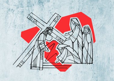 Çarmıha gerilen İsa, Bakire Meryem ve diğer kadınların el çizimi ya da çizimi