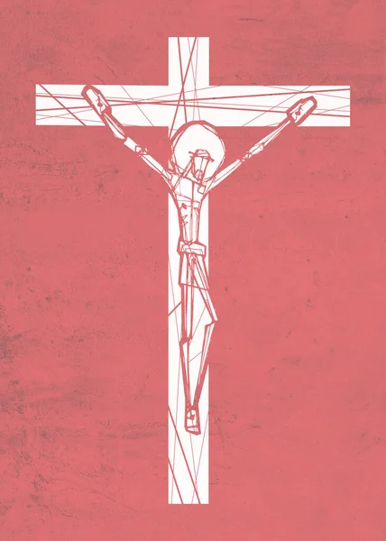 Ilustração Desenhada Mão Desenho Jesus Cristo Cruz — Fotografia de Stock