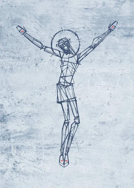 Handgetekende Illustratie Tekening Van Jezus Christus Aan Het Kruis — Stockfoto